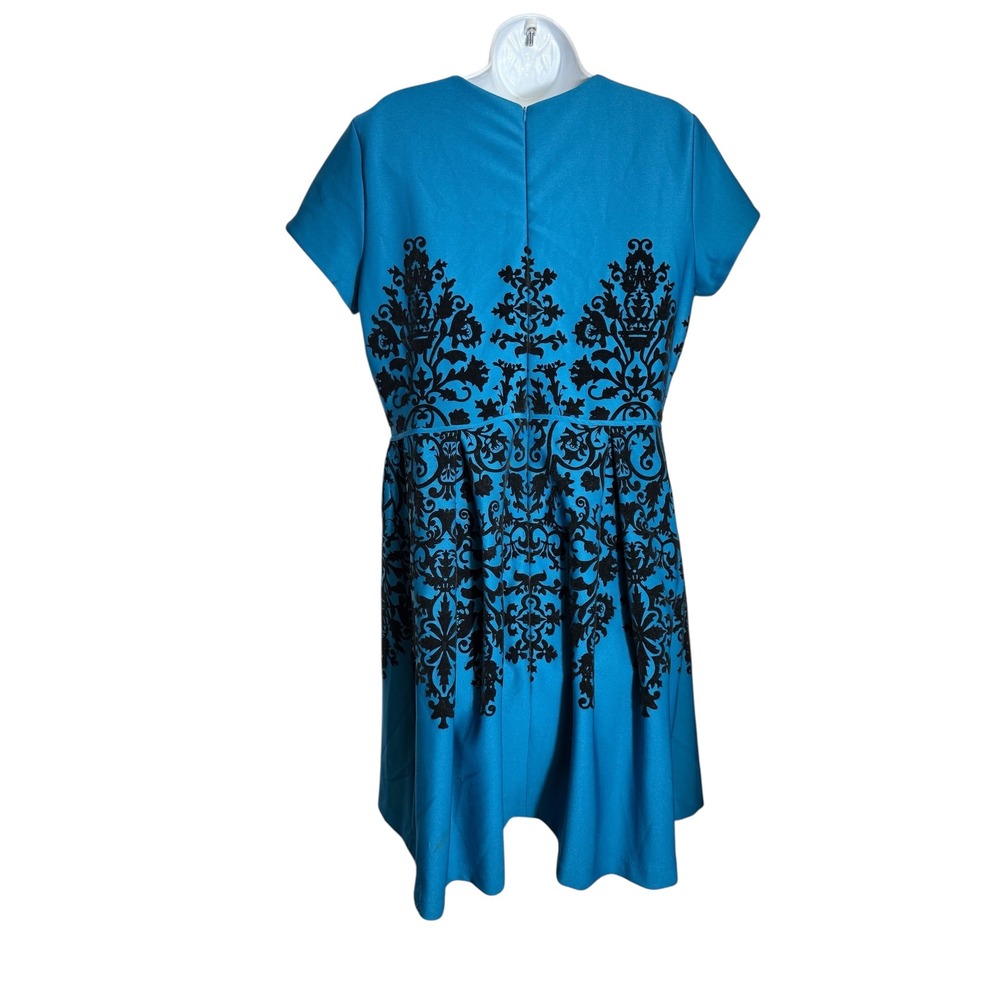 CB Established 1962 Dress Size 14 Blue Black Print V Neck Career Dress 🩵🖤🩵 - Picture 4 of 8